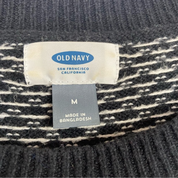 Old Navy M Medium Blue Christmas Winter Knit Sweater Deer Argyle Aztec Flaws - Picture 3 of 11